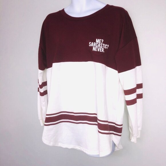 Womens XL Top Me Sarcastic Never Maroon White Long Sleeve New - Picture 4 of 6